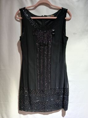 Adrianna Papell Black Beaded Sleeveless Mini Dress